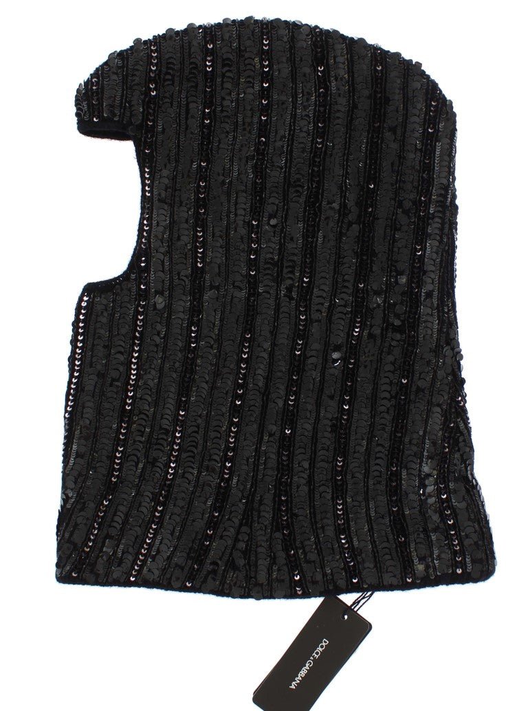 Dolce & Gabbana Elegant Black Sequined Hooded Scarf Wrap - Sandy Store ByNet