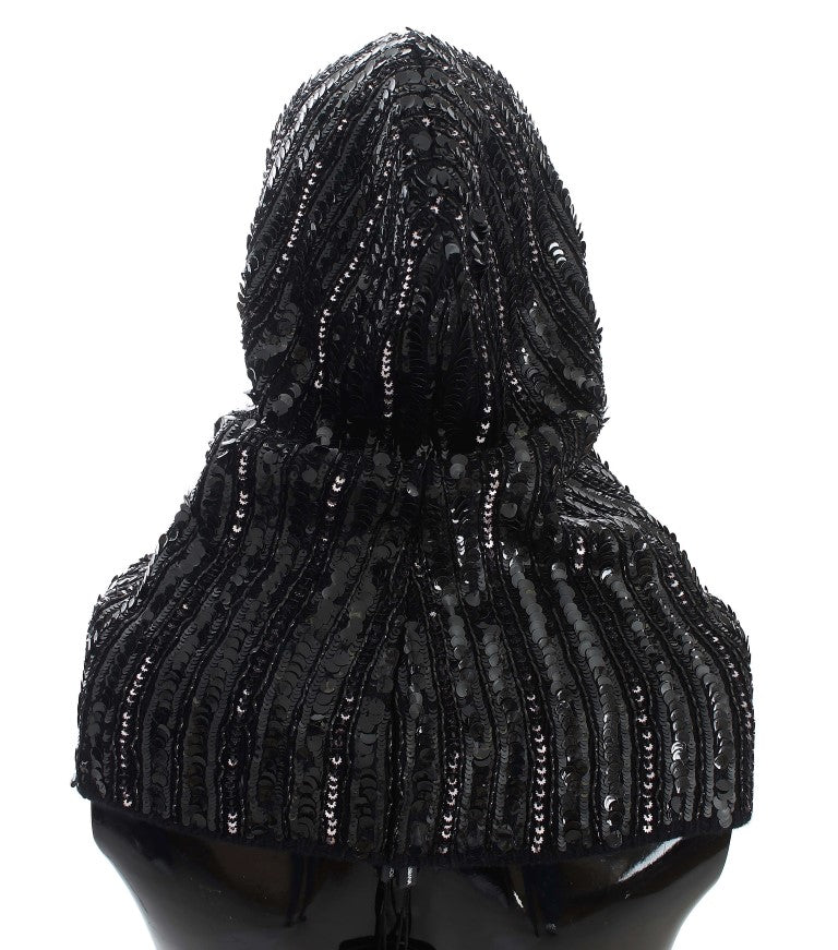 Dolce & Gabbana Elegant Black Sequined Hooded Scarf Wrap - Sandy Store ByNet