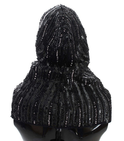Dolce & Gabbana Elegant Black Sequined Hooded Scarf Wrap - Sandy Store ByNet