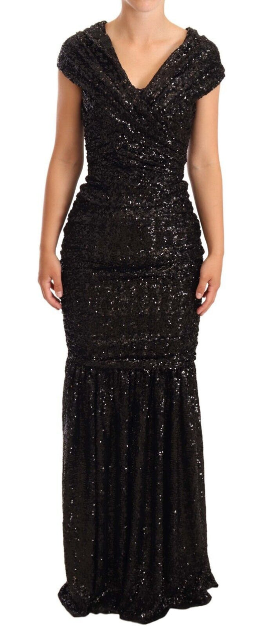 Dolce & Gabbana Elegant Black Sequined Open Shoulder Gown - Sandy Store ByNet
