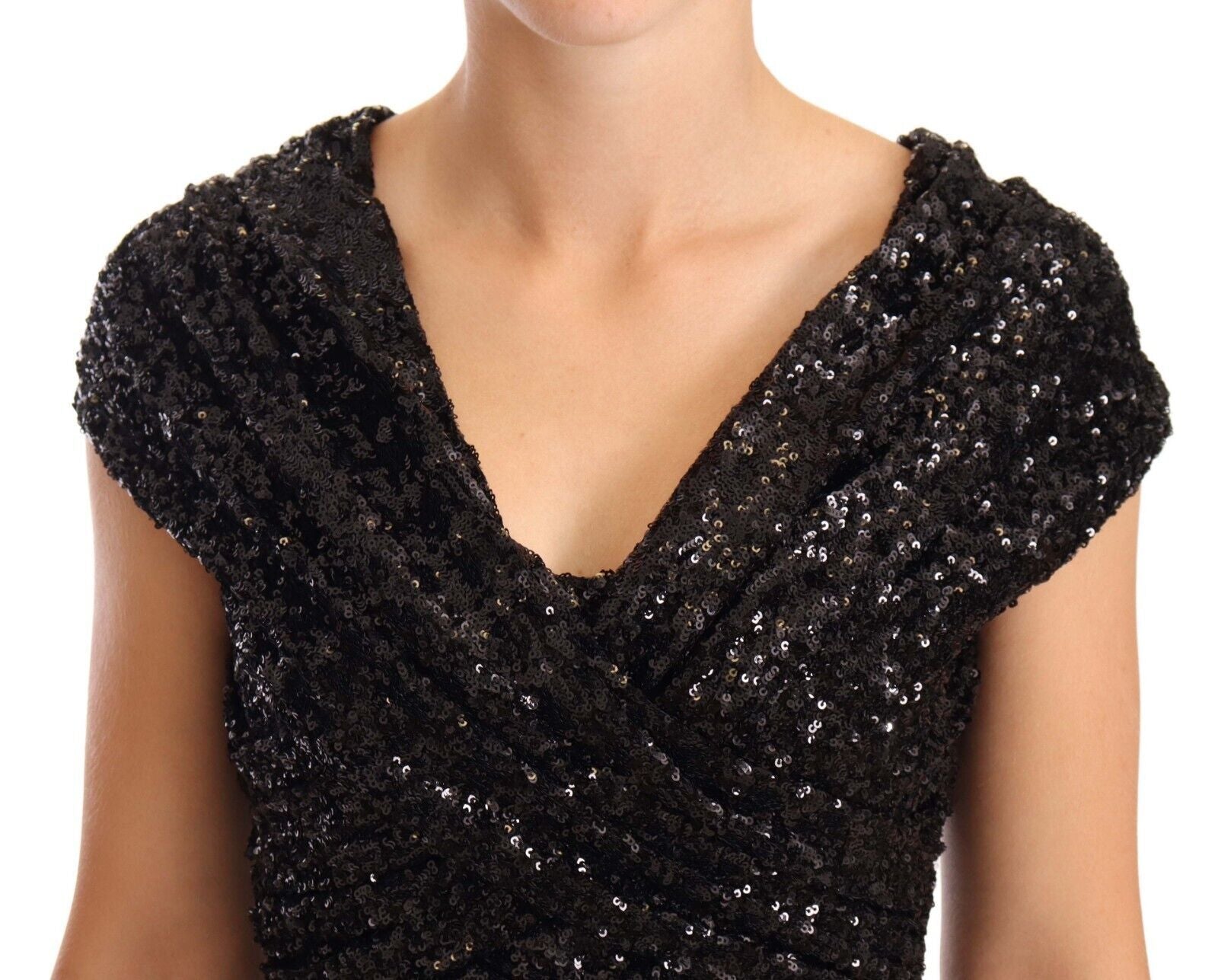 Dolce & Gabbana Elegant Black Sequined Open Shoulder Gown - Sandy Store ByNet