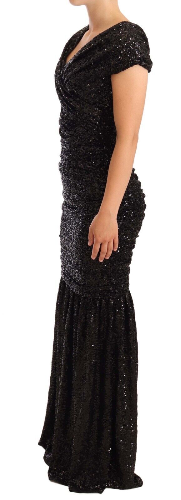 Dolce & Gabbana Elegant Black Sequined Open Shoulder Gown - Sandy Store ByNet