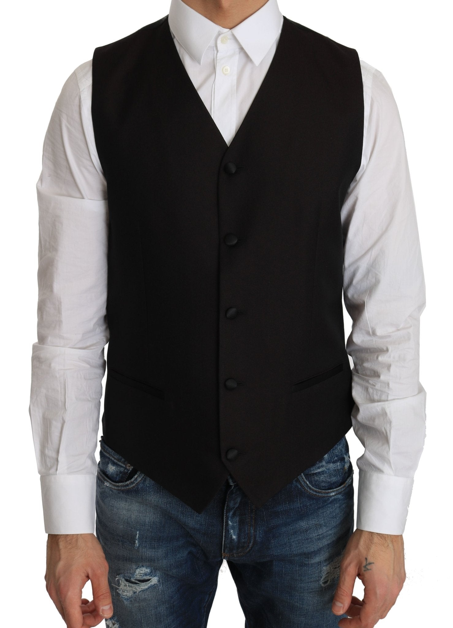 Dolce & Gabbana Elegant Black Silk Blend Formal Vest - Sandy Store ByNet