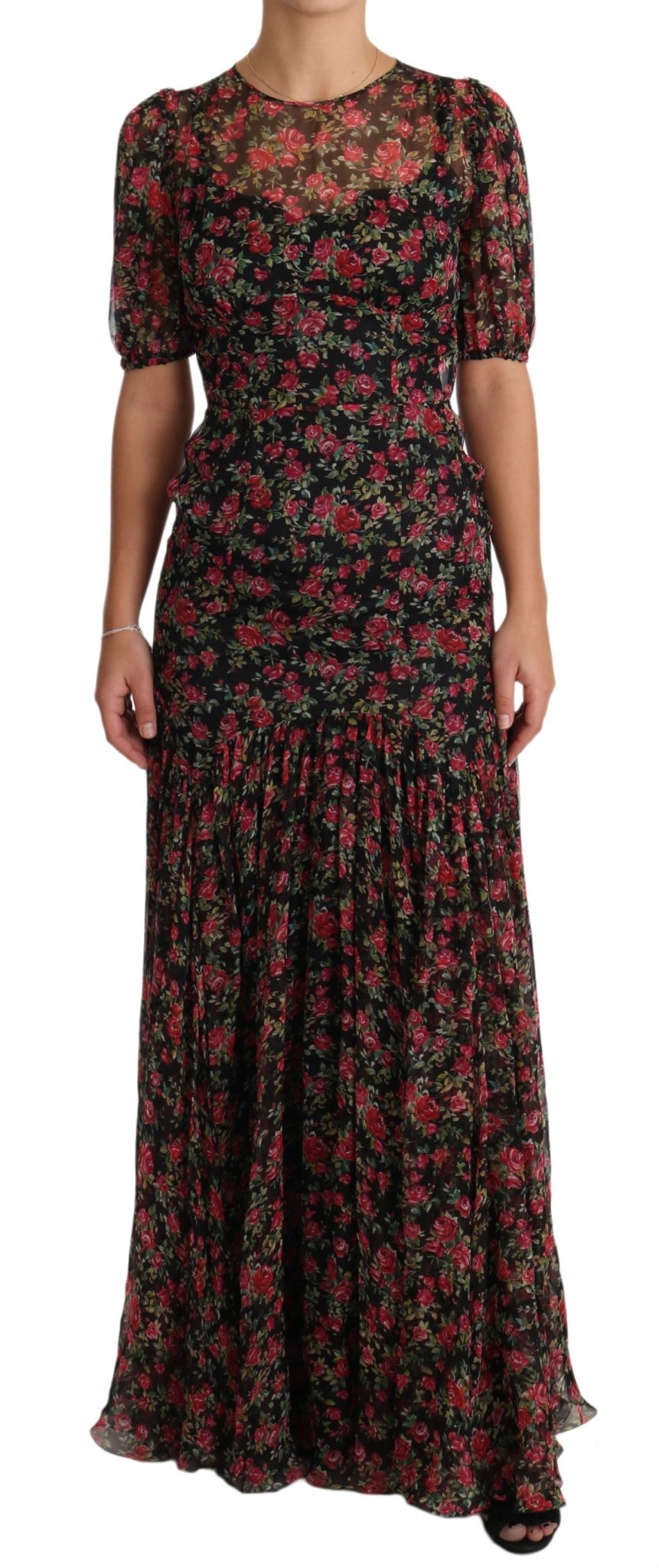 Dolce & Gabbana Elegant Black Silk Floral A - Line Gown - Sandy Store ByNet