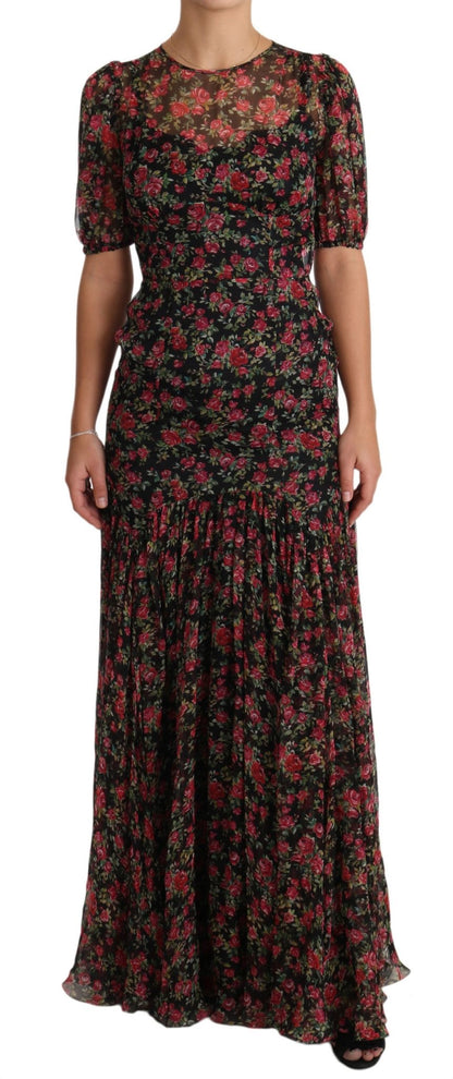 Dolce & Gabbana Elegant Black Silk Floral A - Line Gown - Sandy Store ByNet