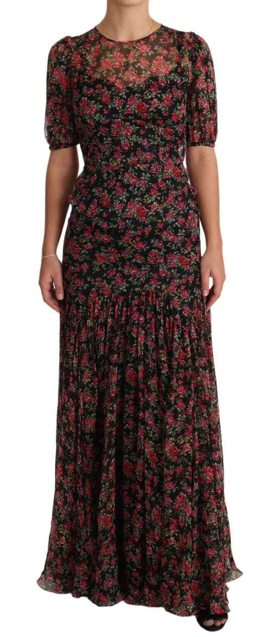 Dolce & Gabbana Elegant Black Silk Floral A - Line Gown - Sandy Store ByNet