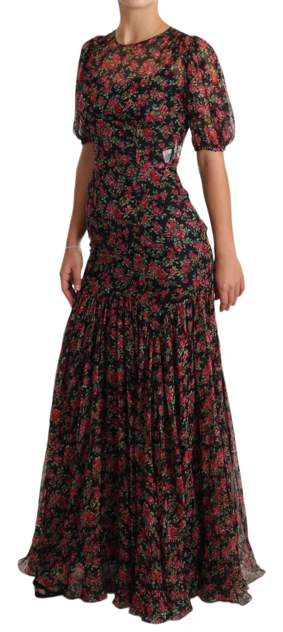 Dolce & Gabbana Elegant Black Silk Floral A - Line Gown - Sandy Store ByNet