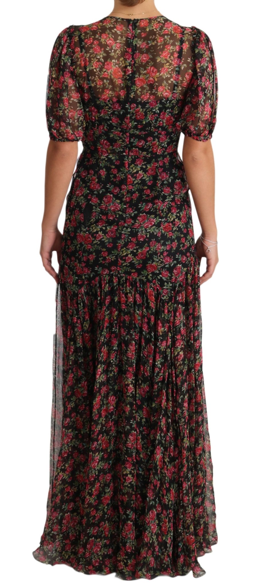 Dolce & Gabbana Elegant Black Silk Floral A - Line Gown - Sandy Store ByNet