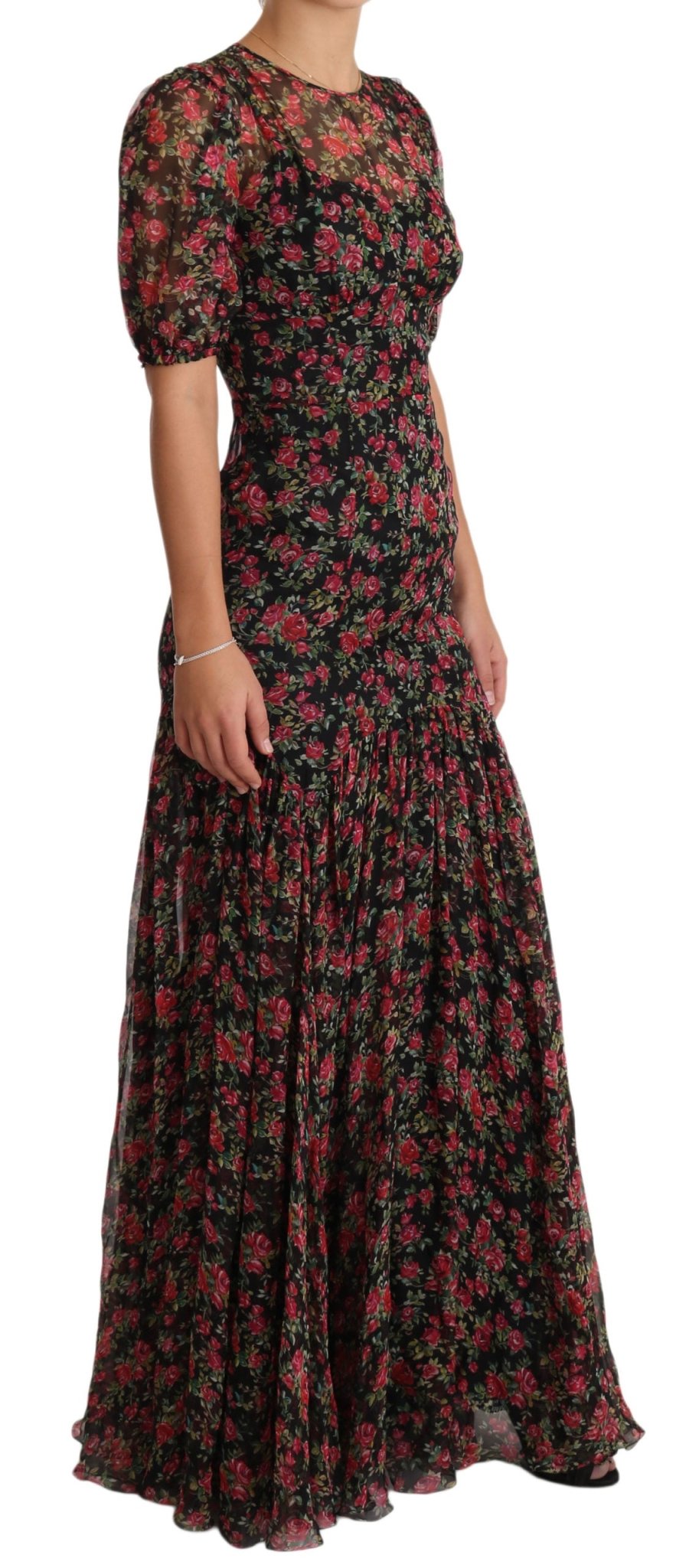 Dolce & Gabbana Elegant Black Silk Floral A - Line Gown - Sandy Store ByNet