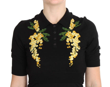 Dolce & Gabbana Elegant Black Silk Floral Polo Top - Sandy Store ByNet