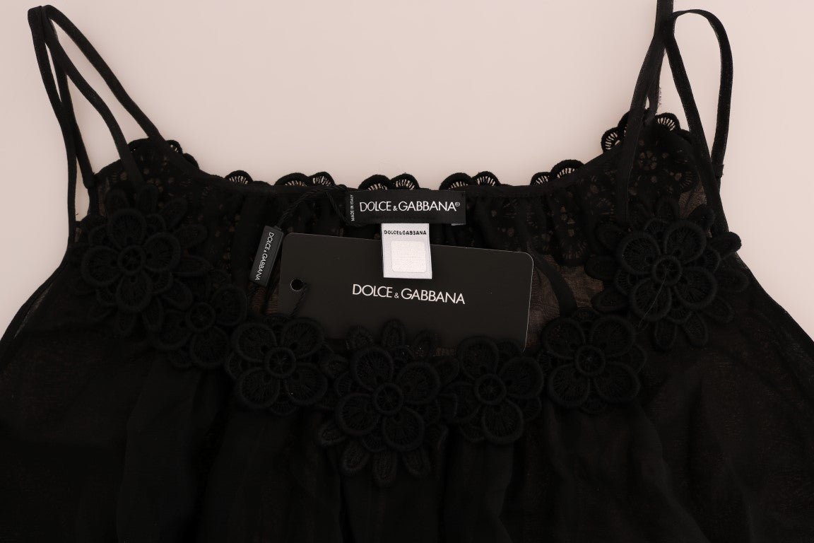 Dolce & Gabbana Elegant Black Silk Lace Chemise Dress - Sandy Store ByNet