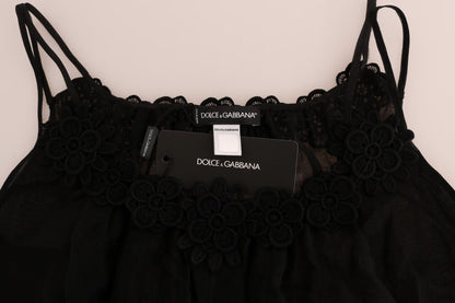 Dolce & Gabbana Elegant Black Silk Lace Chemise Dress - Sandy Store ByNet