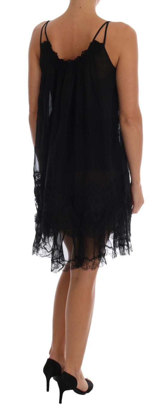 Dolce & Gabbana Elegant Black Silk Lace Chemise Dress - Sandy Store ByNet