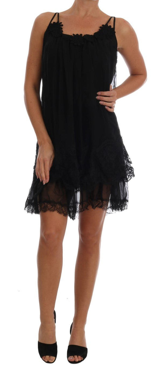 Dolce & Gabbana Elegant Black Silk Lace Chemise Dress - Sandy Store ByNet