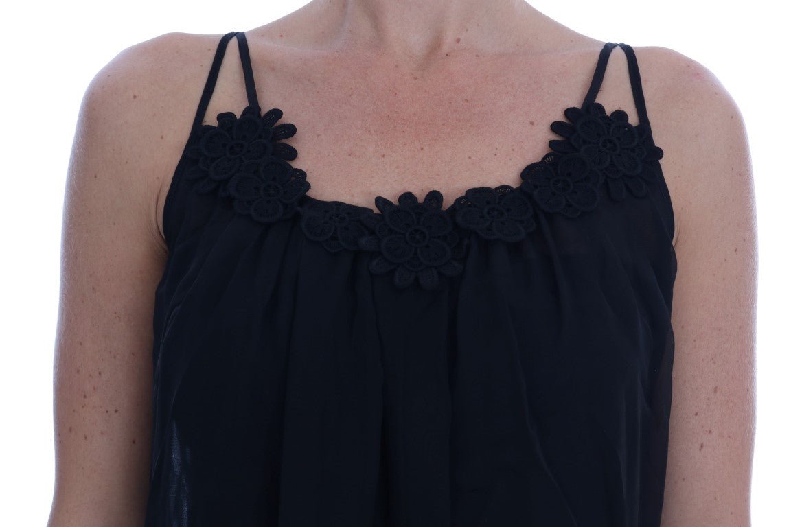 Dolce & Gabbana Elegant Black Silk Lace Chemise Dress - Sandy Store ByNet