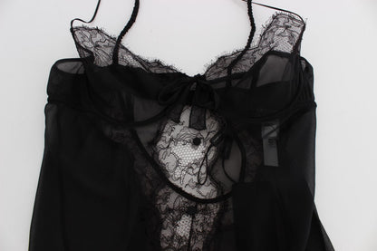Dolce & Gabbana Elegant Black Silk Lace Lingerie Chemise - Sandy Store ByNet