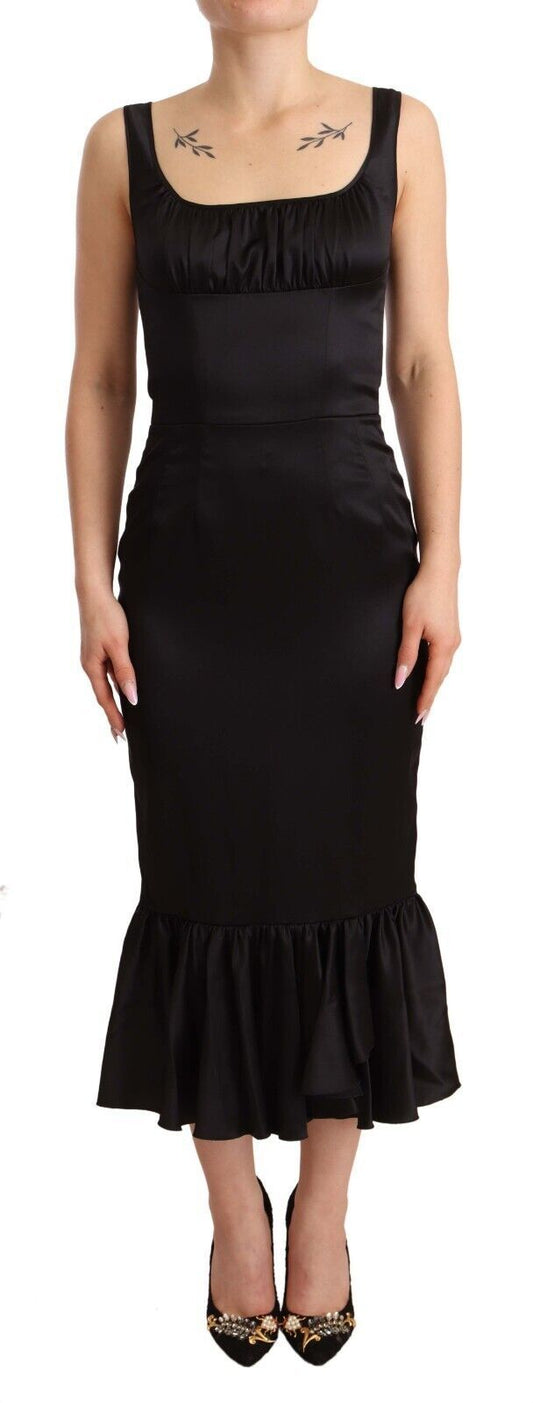 Dolce & Gabbana Elegant Black Silk Midi Sheath Dress - Sandy Store ByNet