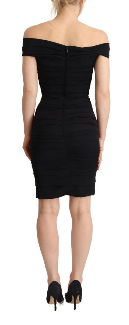 Dolce & Gabbana Elegant Black Silk Off - shoulder Dress - Sandy Store ByNet