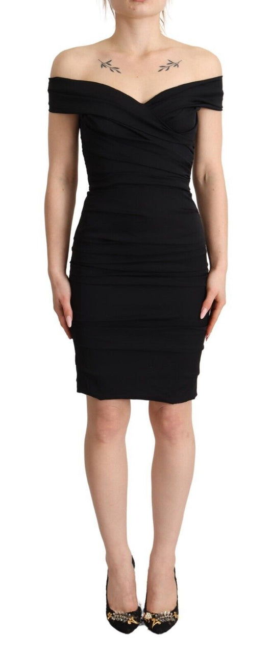 Dolce & Gabbana Elegant Black Silk Off - shoulder Dress - Sandy Store ByNet