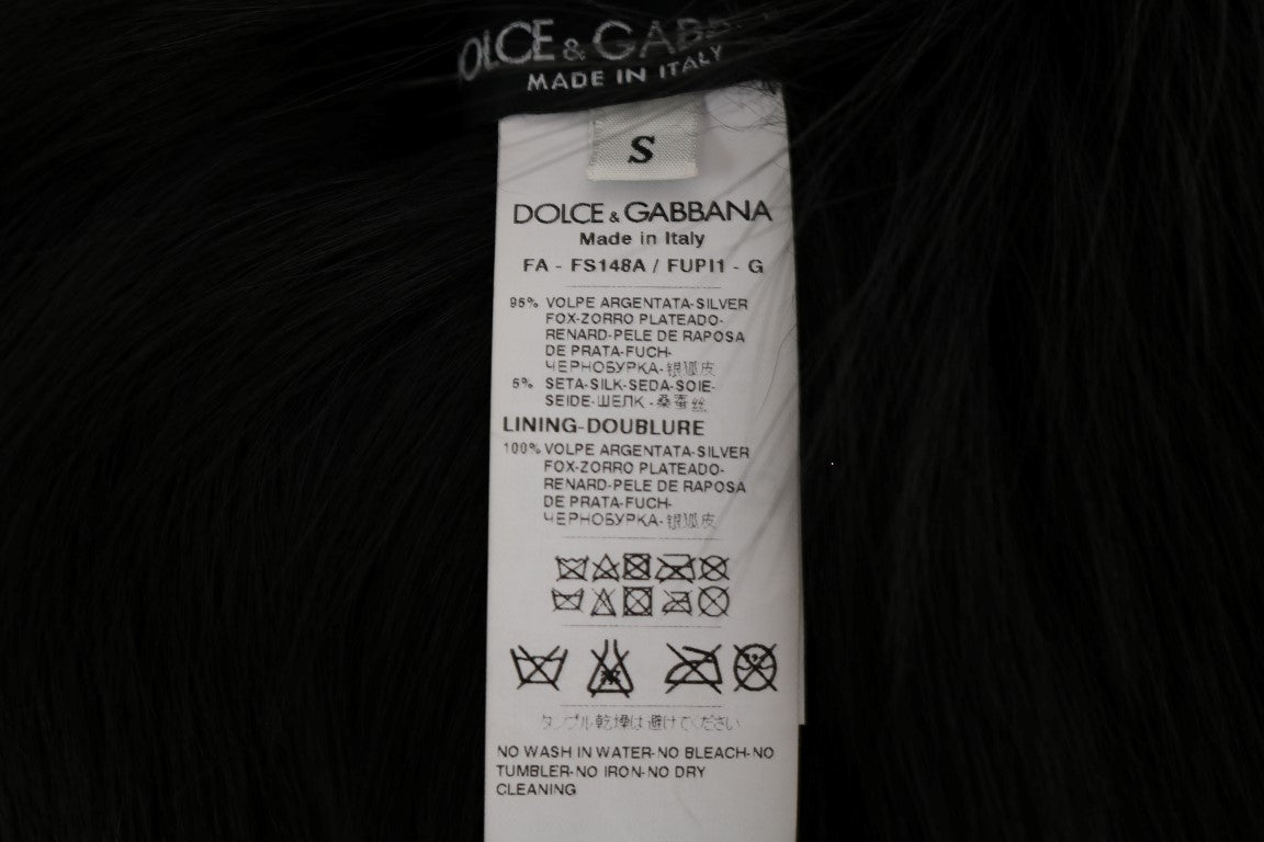 Dolce & Gabbana Elegant Black Silver Fox Fur Scarf - Sandy Store ByNet