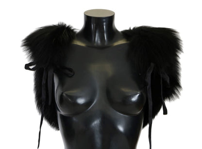 Dolce & Gabbana Elegant Black Silver Fox Fur Scarf - Sandy Store ByNet