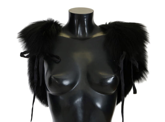 Dolce & Gabbana Elegant Black Silver Fox Fur Scarf - Sandy Store ByNet