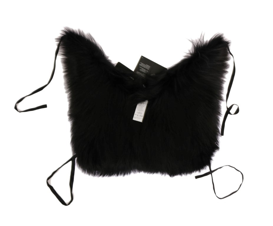 Dolce & Gabbana Elegant Black Silver Fox Fur Scarf - Sandy Store ByNet