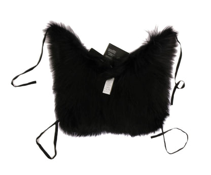 Dolce & Gabbana Elegant Black Silver Fox Fur Scarf - Sandy Store ByNet
