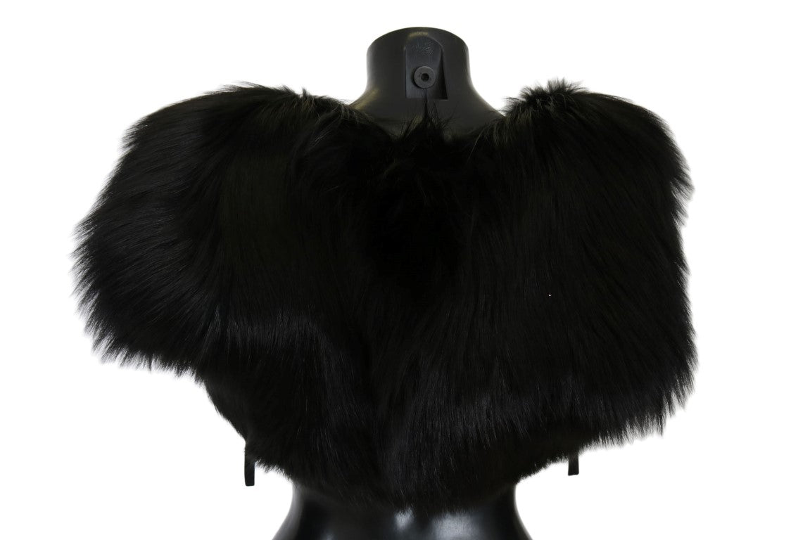 Dolce & Gabbana Elegant Black Silver Fox Fur Scarf - Sandy Store ByNet