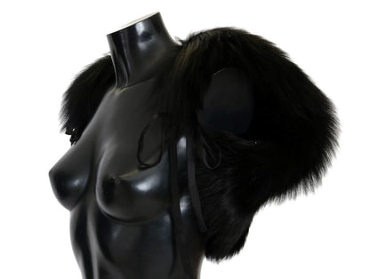 Dolce & Gabbana Elegant Black Silver Fox Fur Scarf - Sandy Store ByNet