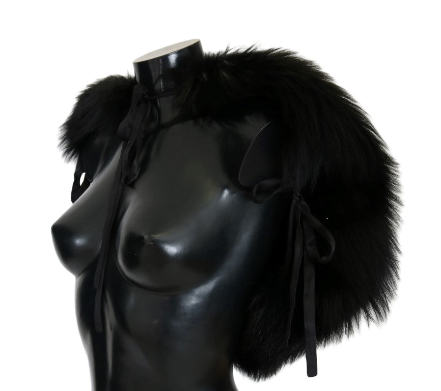 Dolce & Gabbana Elegant Black Silver Fox Fur Wrap Scarf - Sandy Store ByNet