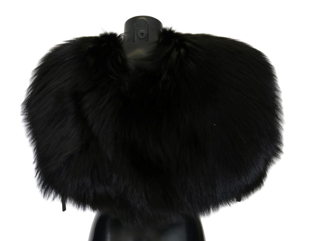 Dolce & Gabbana Elegant Black Silver Fox Fur Wrap Scarf - Sandy Store ByNet