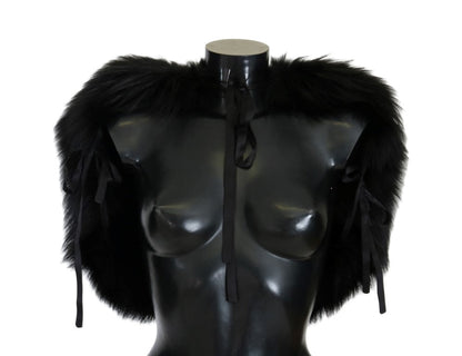 Dolce & Gabbana Elegant Black Silver Fox Fur Wrap Scarf - Sandy Store ByNet
