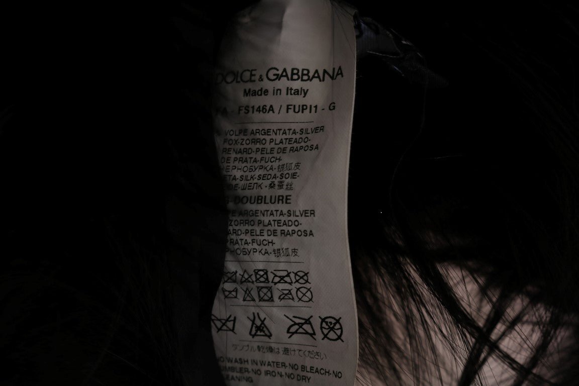Dolce & Gabbana Elegant Black Silver Fox Fur Wrap Scarf - Sandy Store ByNet