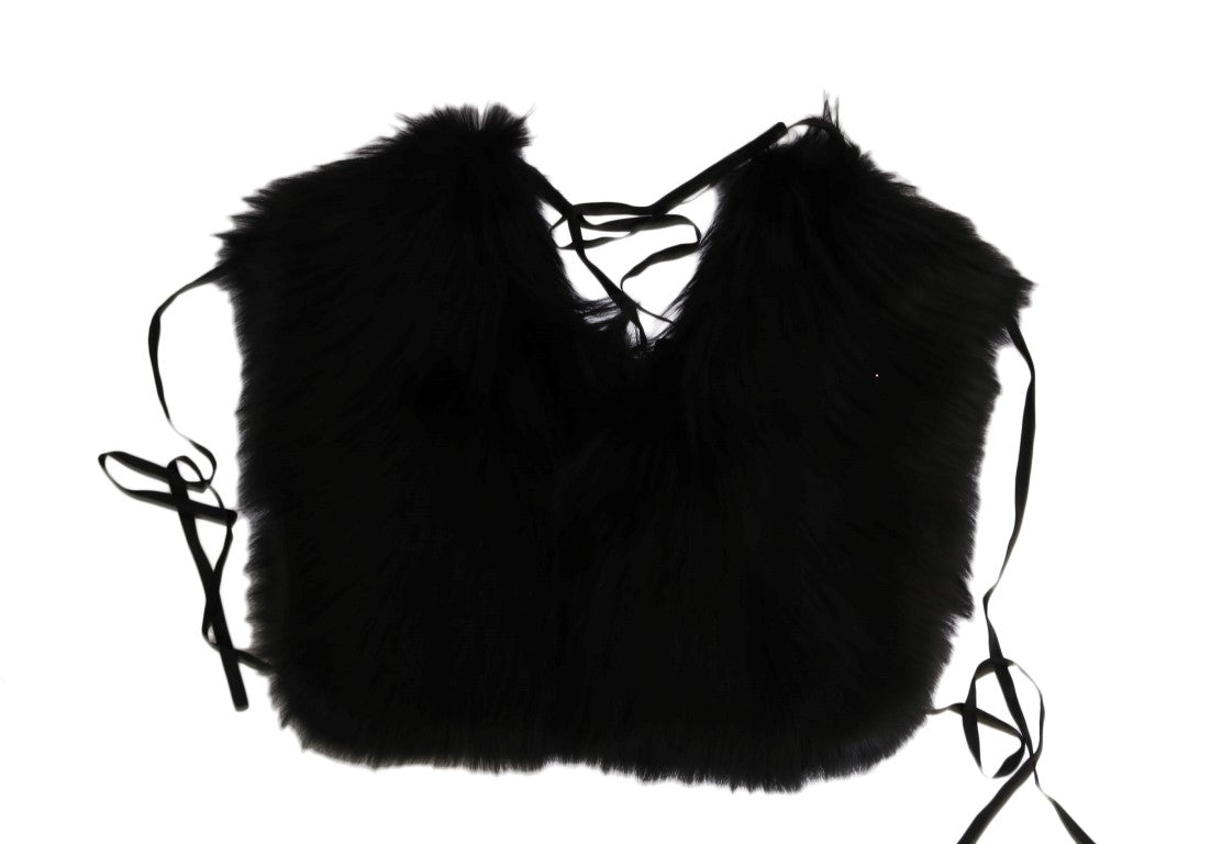 Dolce & Gabbana Elegant Black Silver Fox Fur Wrap Scarf - Sandy Store ByNet