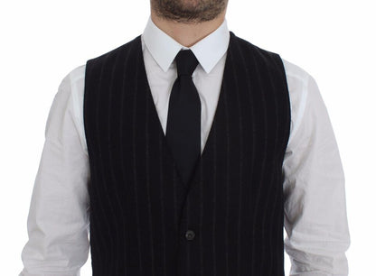 Dolce & Gabbana Elegant Black Striped Single Breasted Dress Vest - Sandy Store ByNet