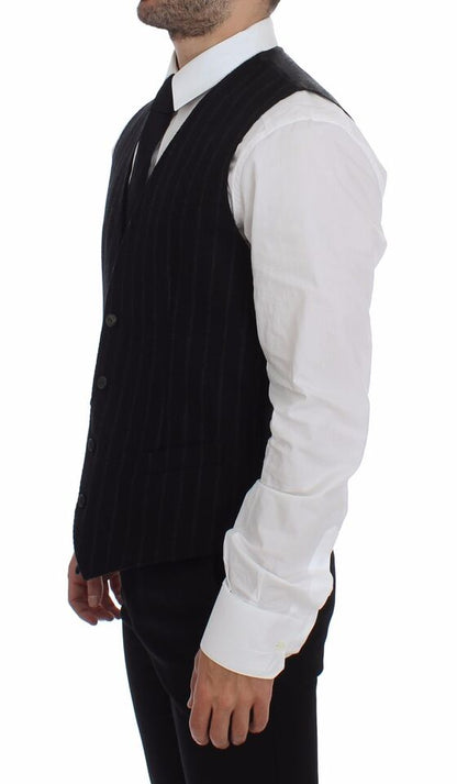 Dolce & Gabbana Elegant Black Striped Single Breasted Dress Vest - Sandy Store ByNet