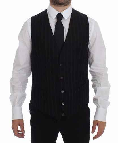 Dolce & Gabbana Elegant Black Striped Single Breasted Dress Vest - Sandy Store ByNet