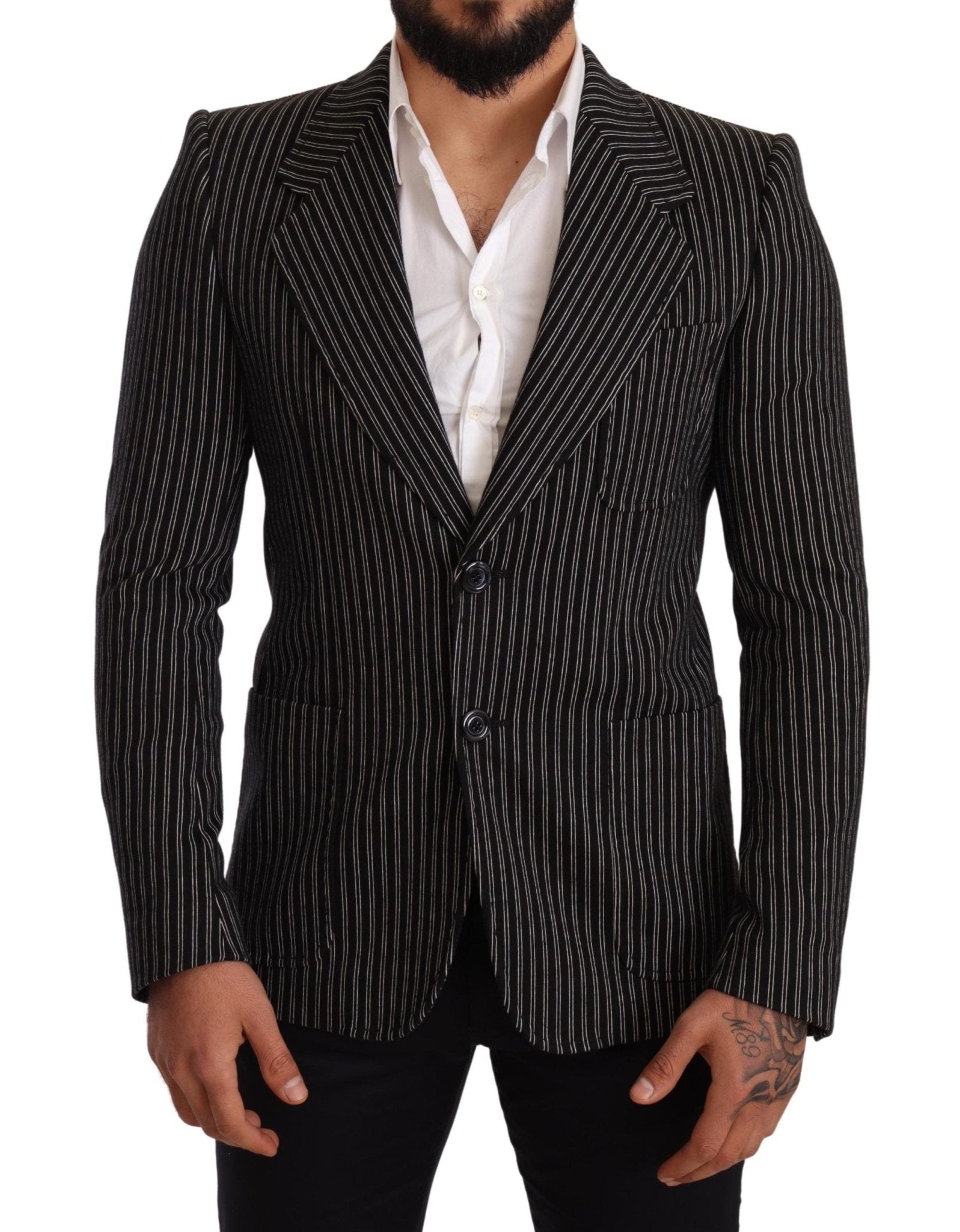 Dolce & Gabbana Elegant Black Striped Virgin Wool Blazer - Sandy Store ByNet