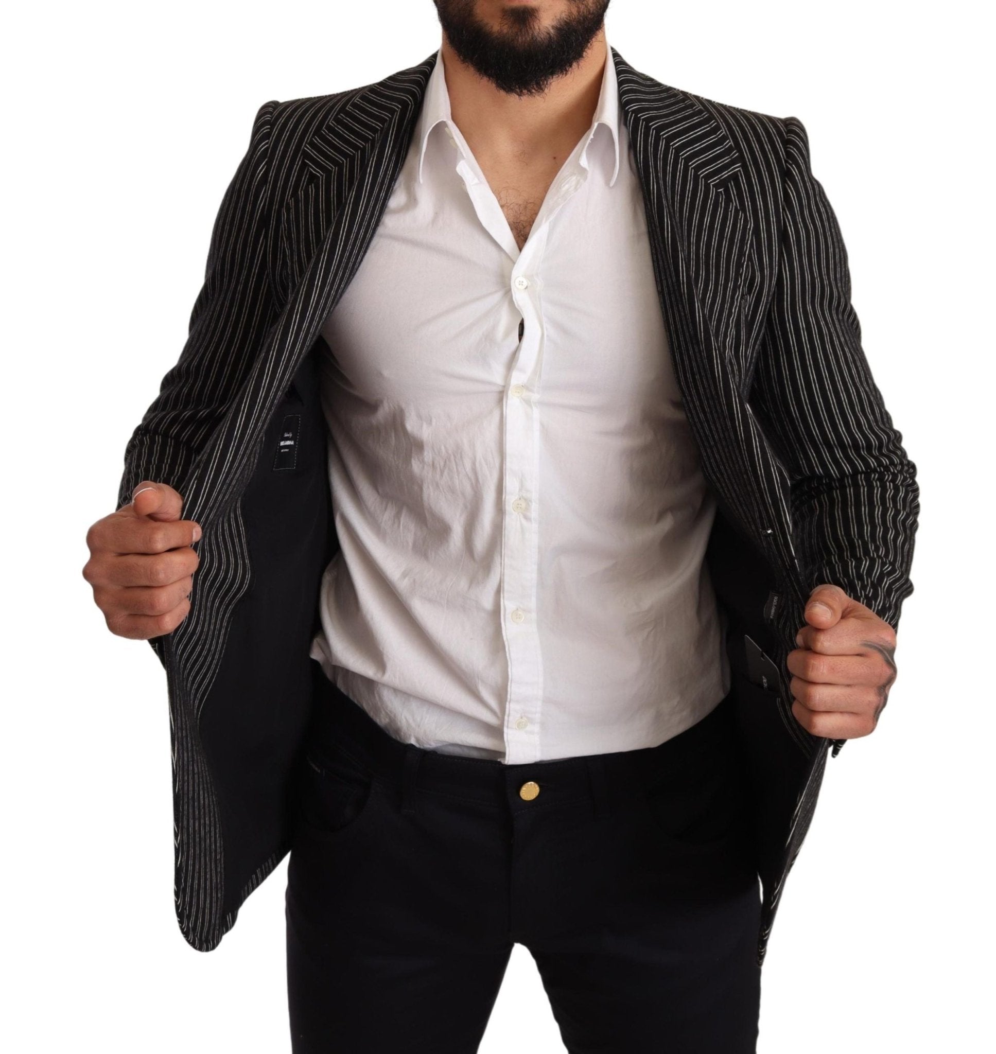 Dolce & Gabbana Elegant Black Striped Virgin Wool Blazer - Sandy Store ByNet