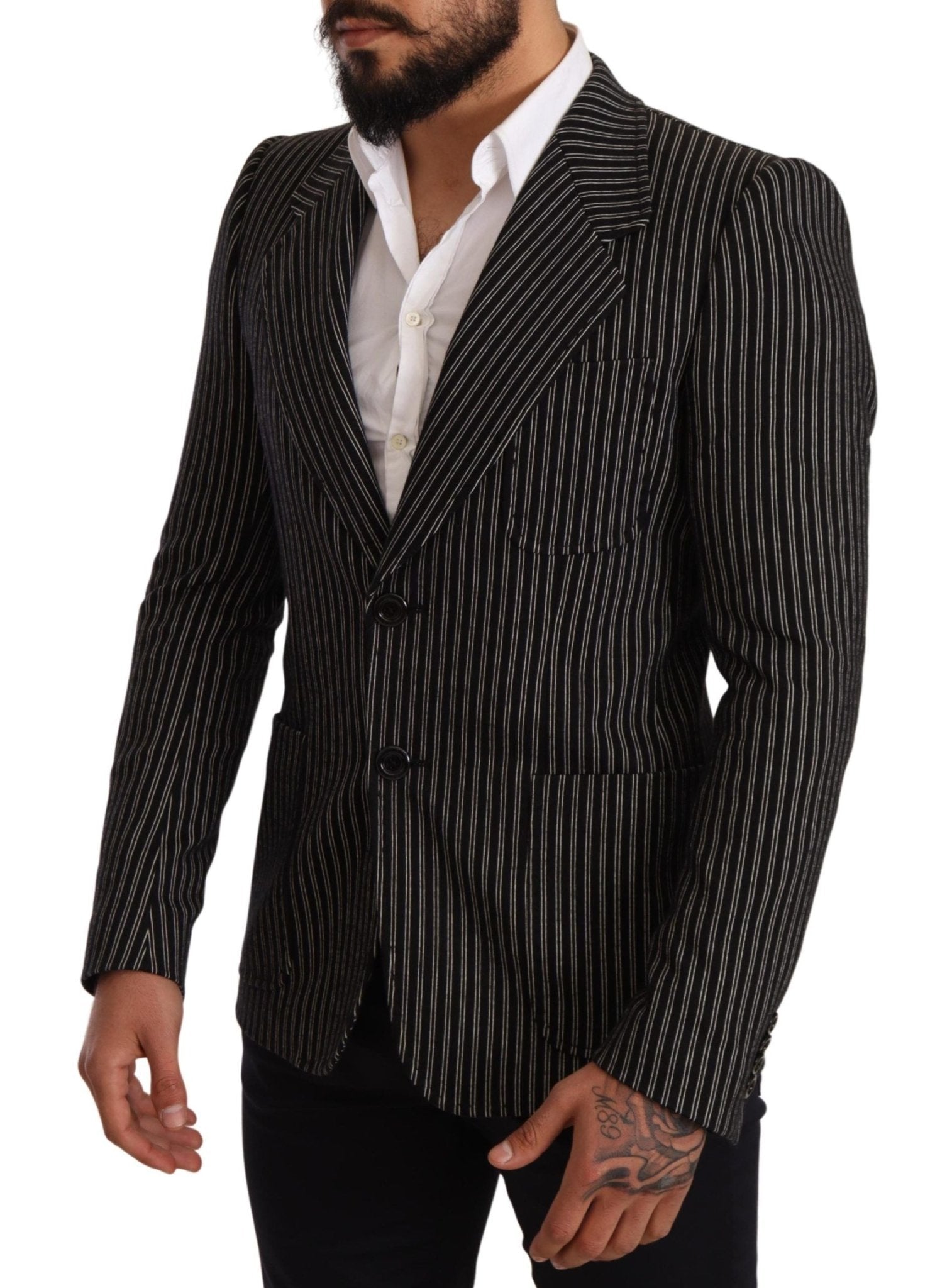 Dolce & Gabbana Elegant Black Striped Virgin Wool Blazer - Sandy Store ByNet