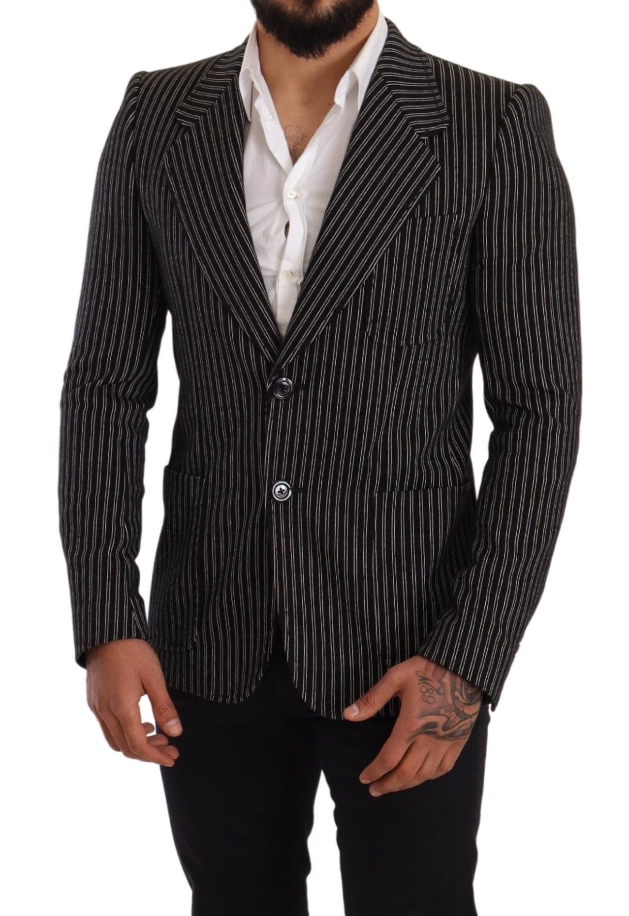 Dolce & Gabbana Elegant Black Striped Virgin Wool Blazer - Sandy Store ByNet
