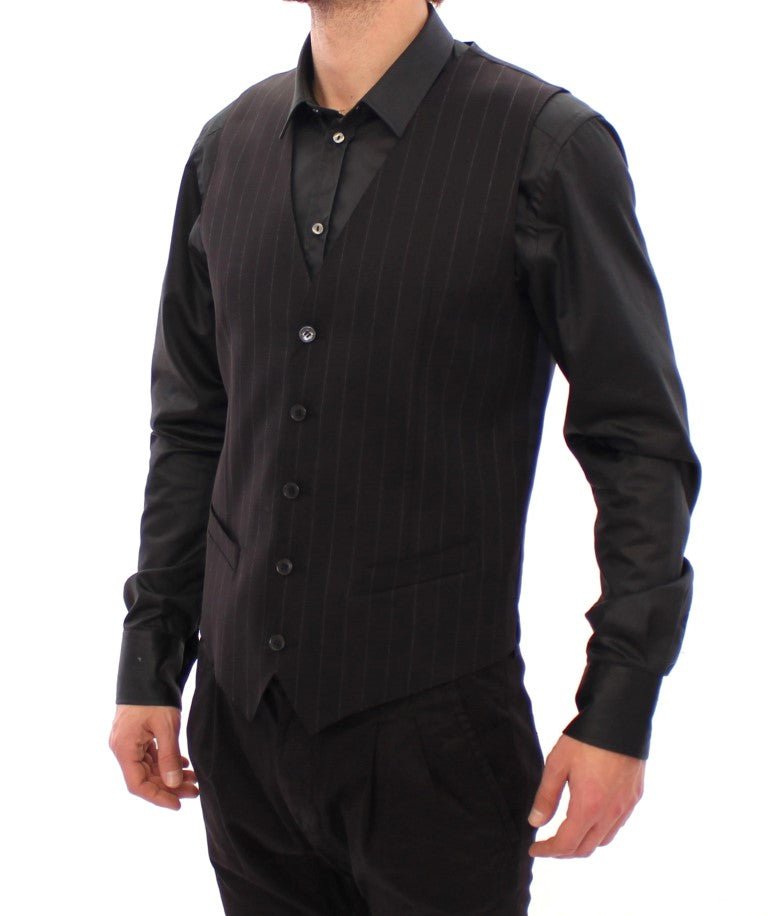 Dolce & Gabbana Elegant Black Striped Wool Dress Vest - Sandy Store ByNet