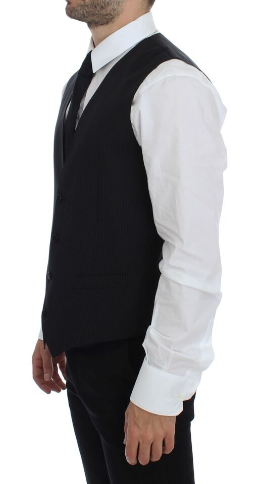 Dolce & Gabbana Elegant Black Striped Wool Dress Vest - Sandy Store ByNet