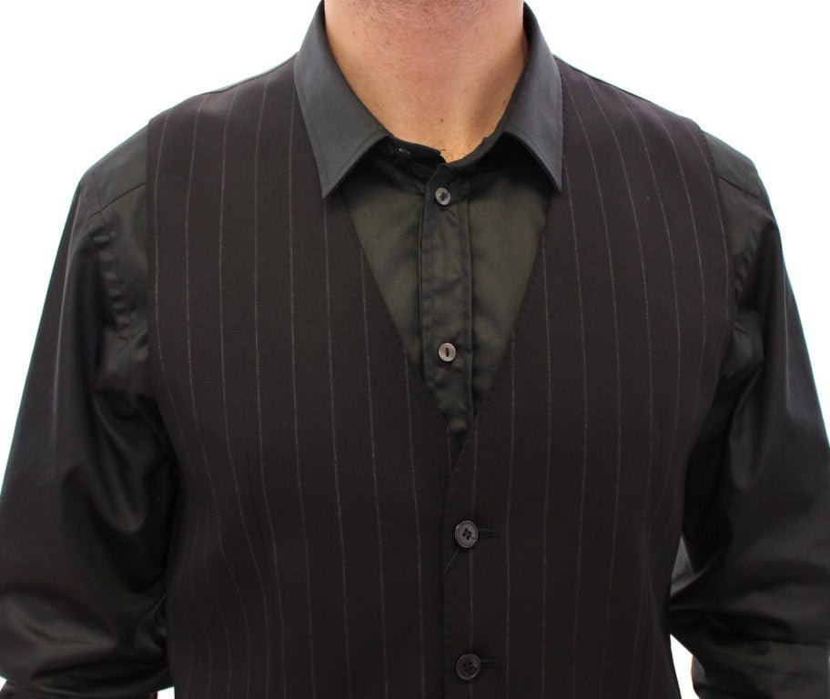 Dolce & Gabbana Elegant Black Striped Wool Dress Vest - Sandy Store ByNet