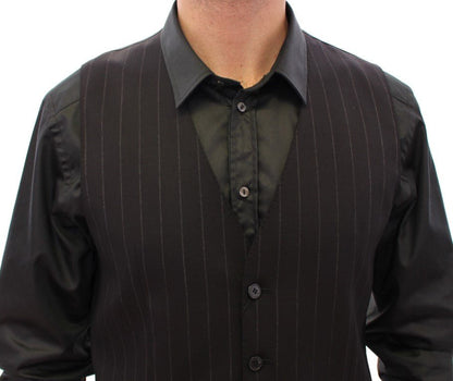 Dolce & Gabbana Elegant Black Striped Wool Dress Vest - Sandy Store ByNet