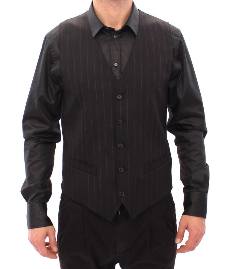 Dolce & Gabbana Elegant Black Striped Wool Dress Vest - Sandy Store ByNet