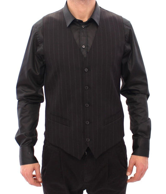 Dolce & Gabbana Elegant Black Striped Wool Dress Vest - Sandy Store ByNet