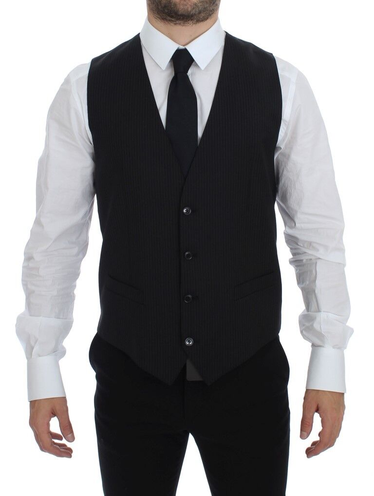 Dolce & Gabbana Elegant Black Striped Wool Dress Vest - Sandy Store ByNet