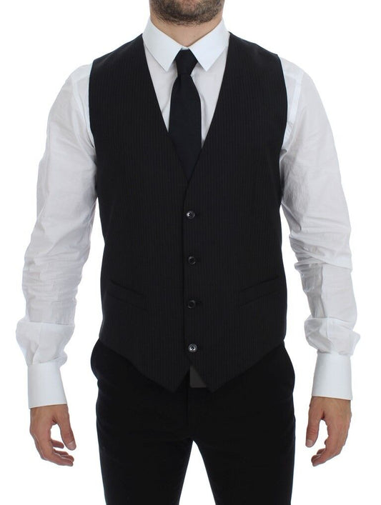 Dolce & Gabbana Elegant Black Striped Wool Dress Vest - Sandy Store ByNet